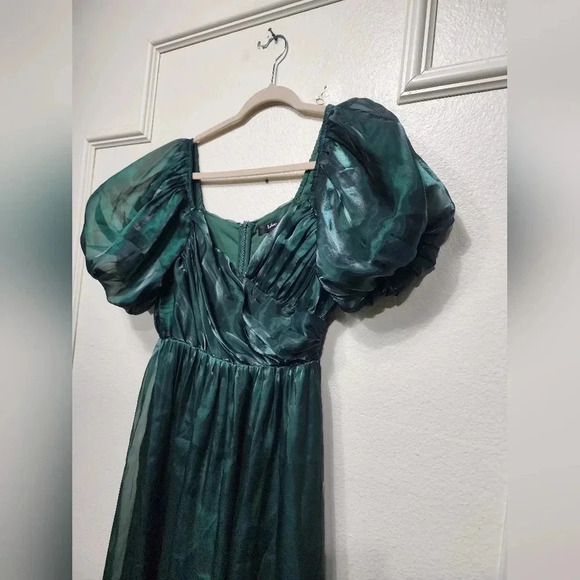 Lulus Remarkable Sensation Emerald Green Puff Sleeve Tiered Midi Dress S Wedding - Picture 7 of 12